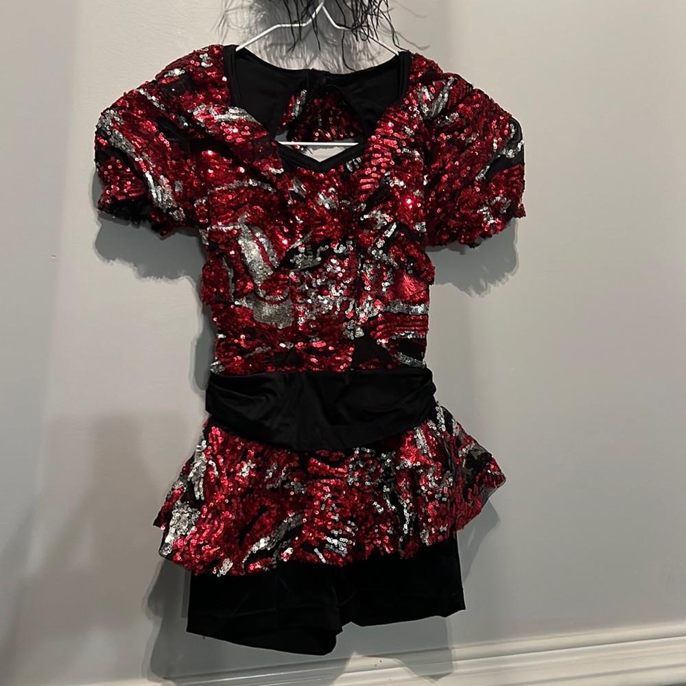 Red black and silver sequin costume
